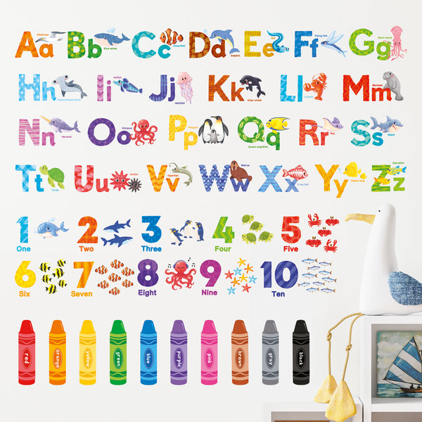 Sea Animals Alphabet Numbers Colour Wall Stickers – DECOWALL