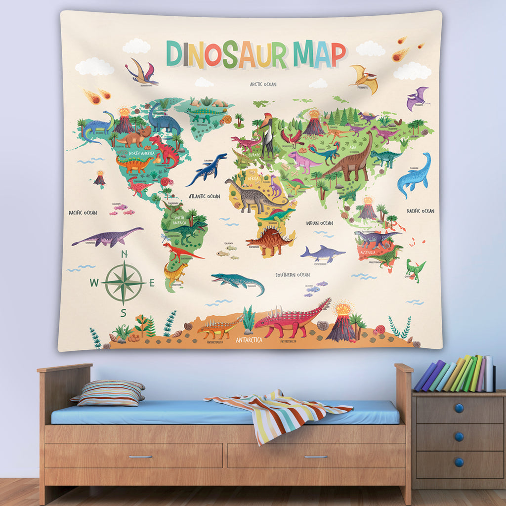 Dinosaur World Map Tapestry