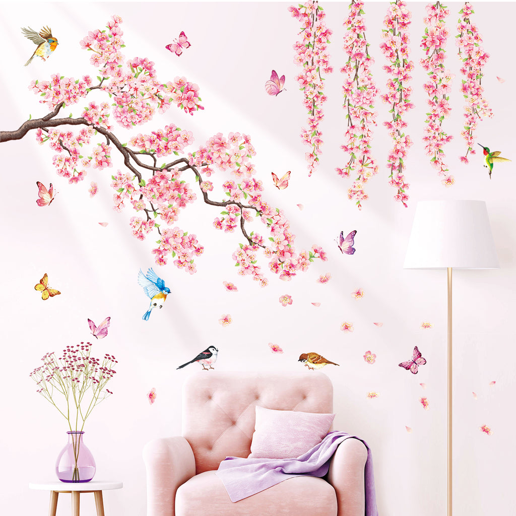 Cherry Blossom Branches, Birds and Butterflies Wall Stickers