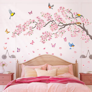Pink flowers and Bird Wall Stickers