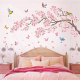 Pink flowers and Bird Wall Stickers