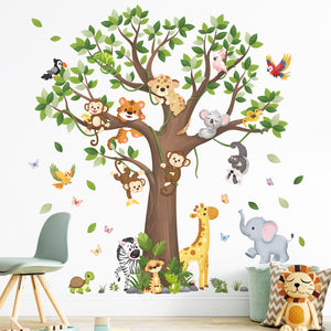 Large Tree Jungle Animals Wall Stickers