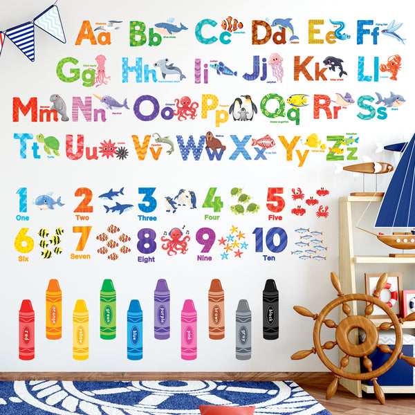 Sea Animals Alphabet Numbers Colour Wall Stickers (DS9-8093) – DECOWALL