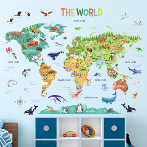 Animal World Map Wall Stickers
