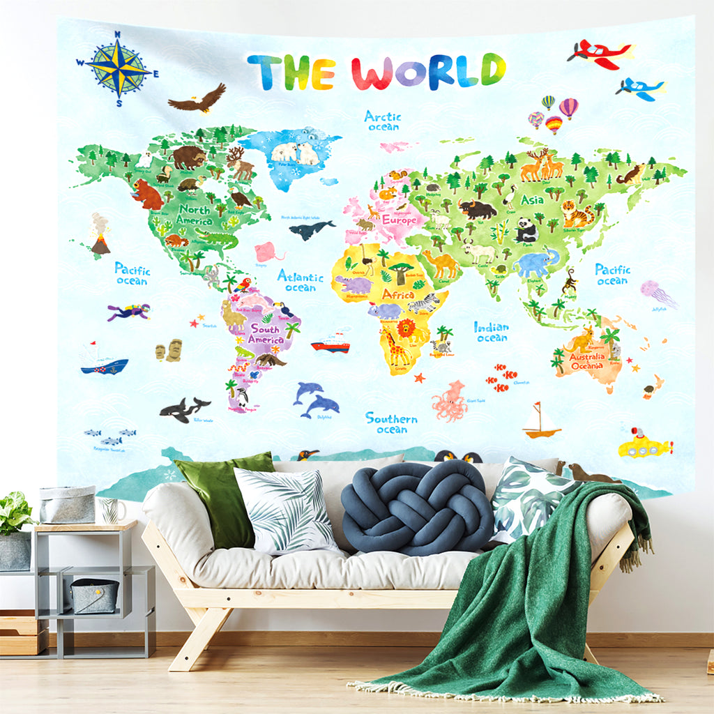 Animal World Map Tapestry