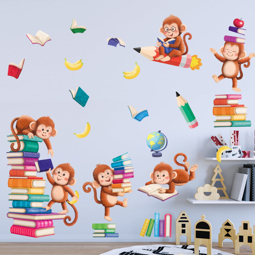 Monkey Reading Books Wall Stickers