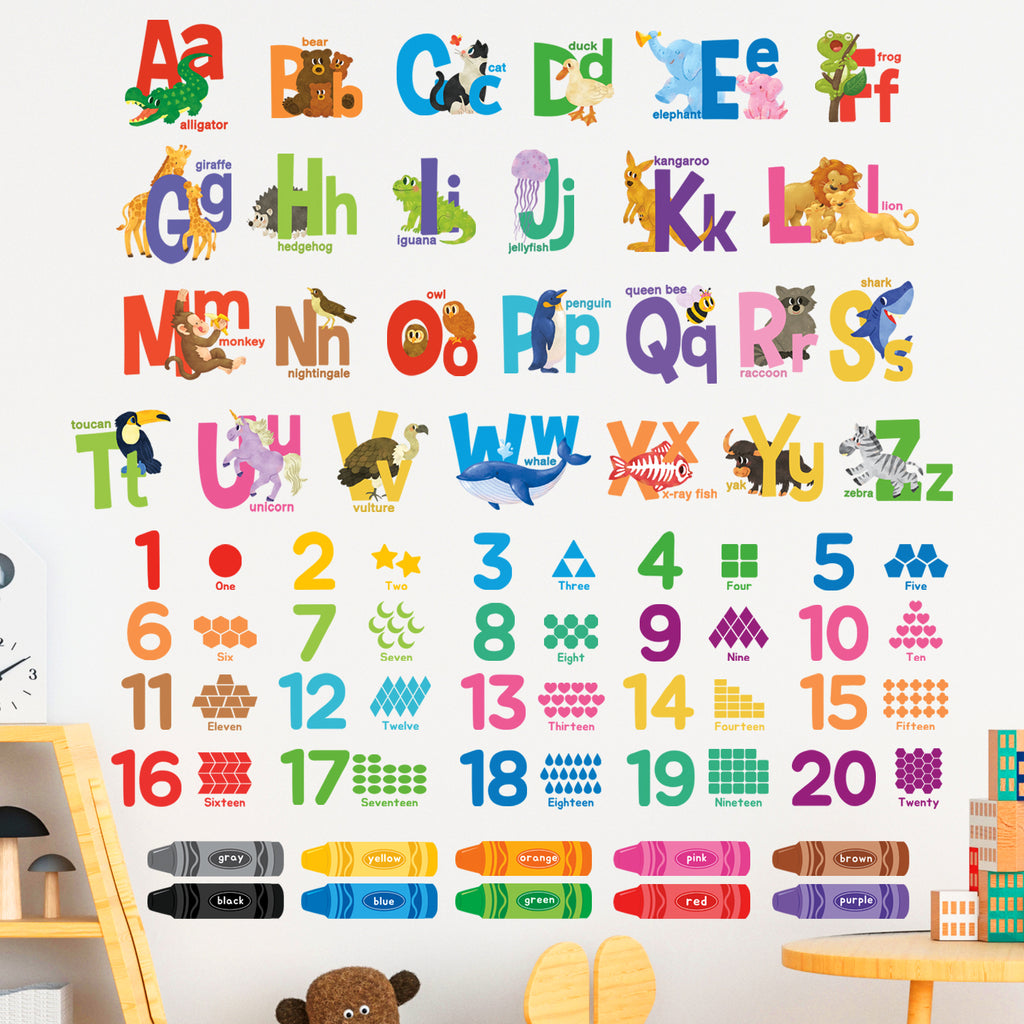 Alphabet Numbers Crayon Wall Stickers