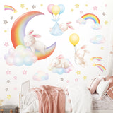 Rainbow Moon, Clouds and Rabbits Wall Stickers