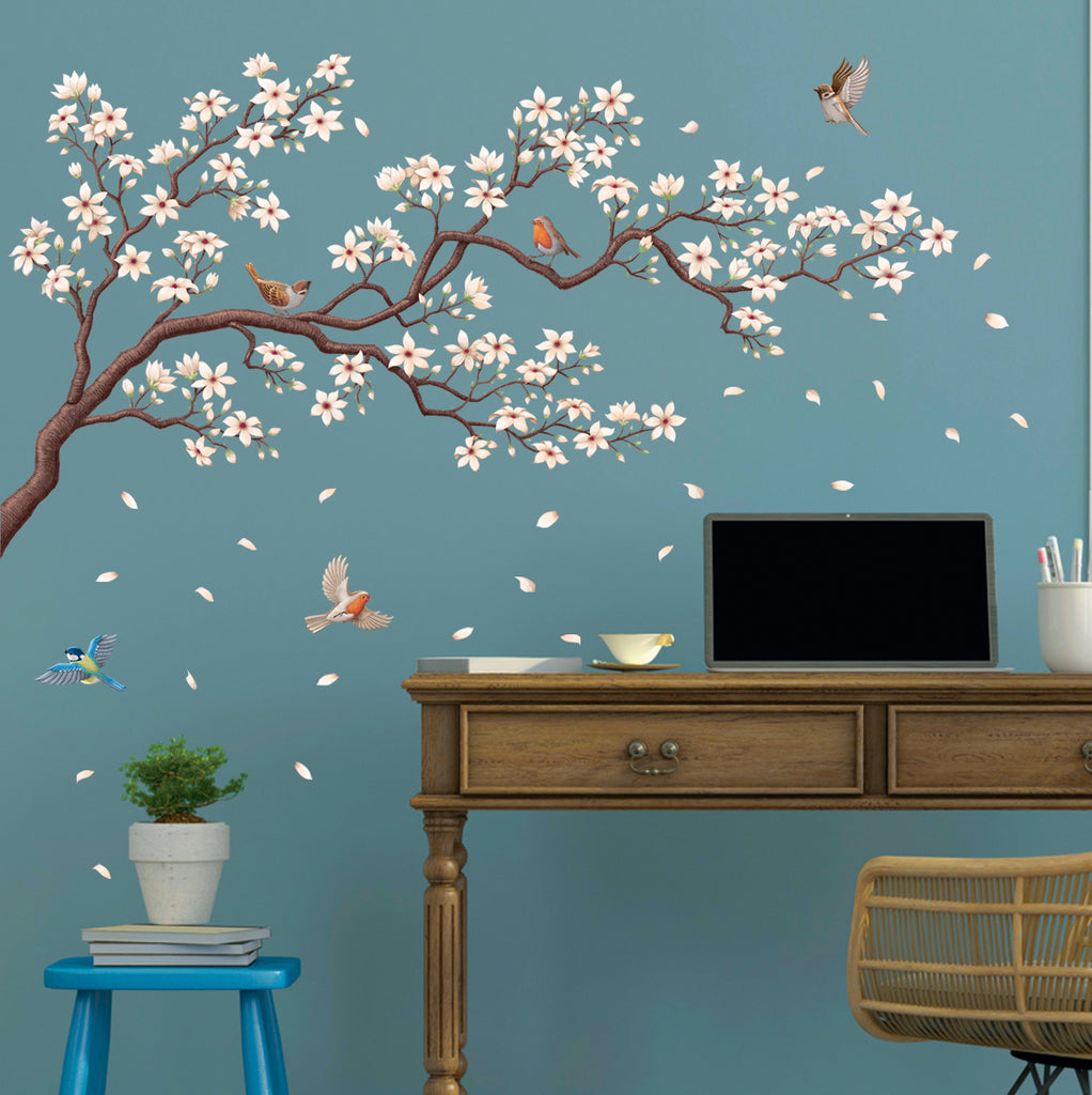 White cherry blossom branch Wall Stickers