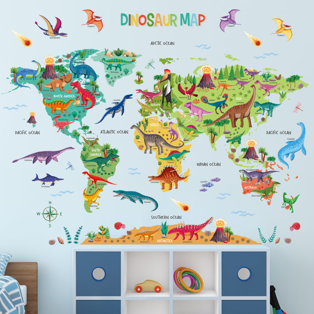 Dinosaur World Map Wall Stickers