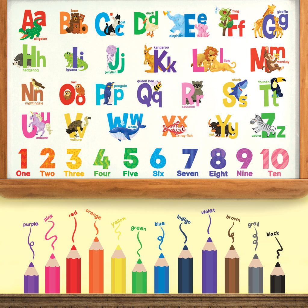 Alphabet, Numbers and Colouring Pencils Wall Stickers