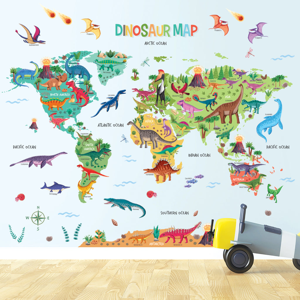 Dinosaur World Map Wall Stickers