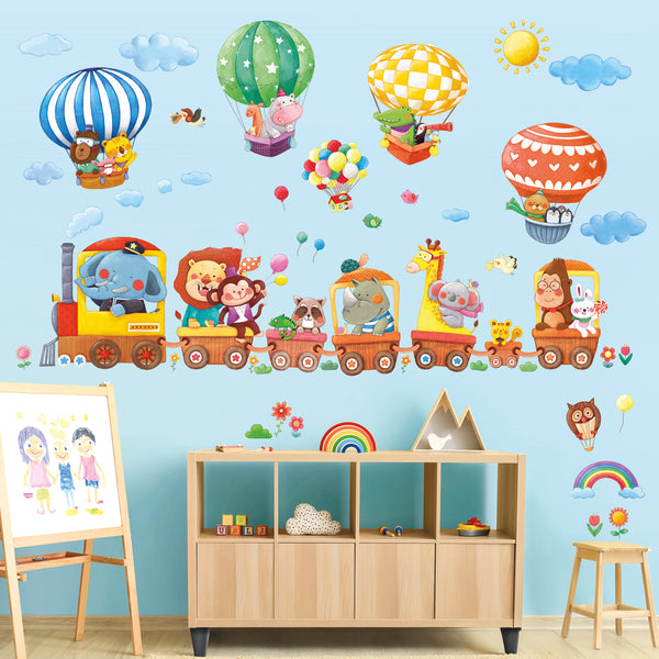 Animal Train and Hot Air Balloons Wall Stickers – DECOWALL