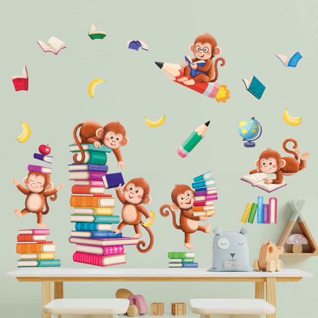 Monkey Reading Books Wall Stickers