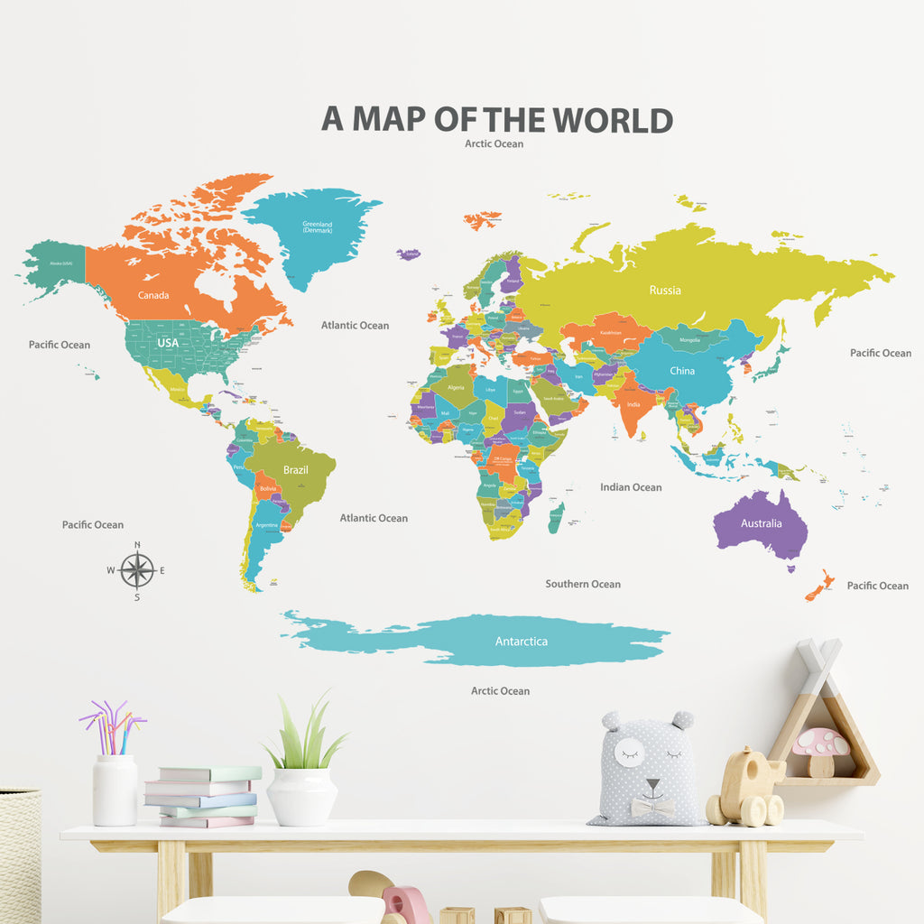 Colourful World Map Wall Stickers