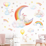 Rainbow Moon, Clouds and Rabbits Wall Stickers