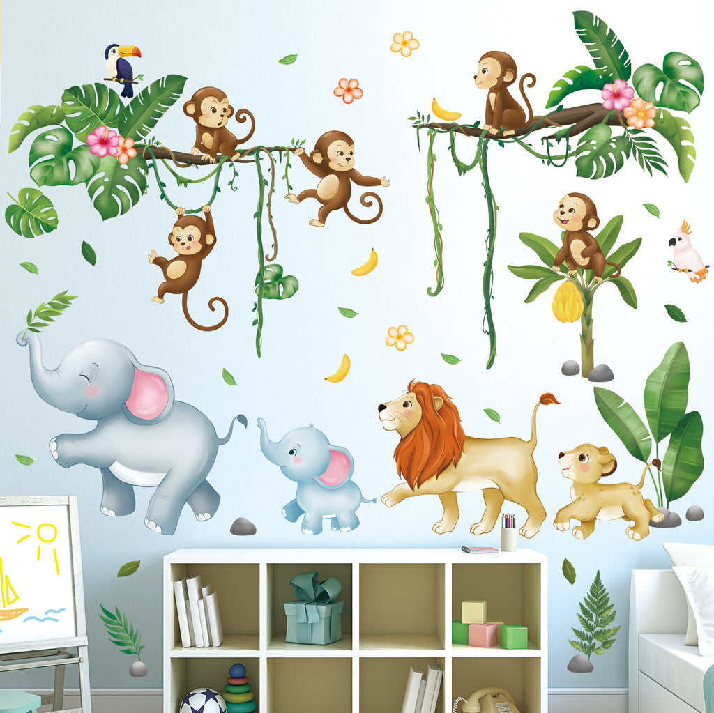 Marching Jungle Animals Wall Stickers