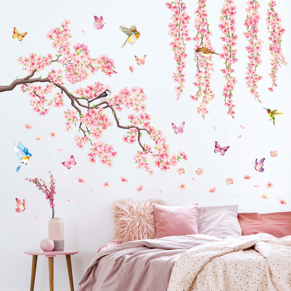 Cherry Blossom Branches, Birds and Butterflies Wall Stickers
