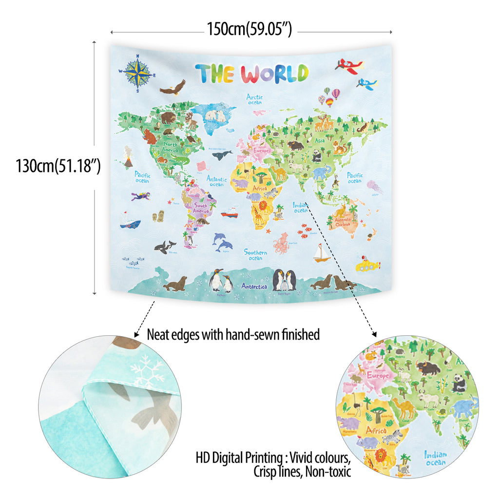 Animal World Map Tapestry