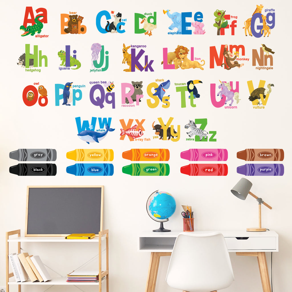 Alphabet Numbers Crayon Wall Stickers