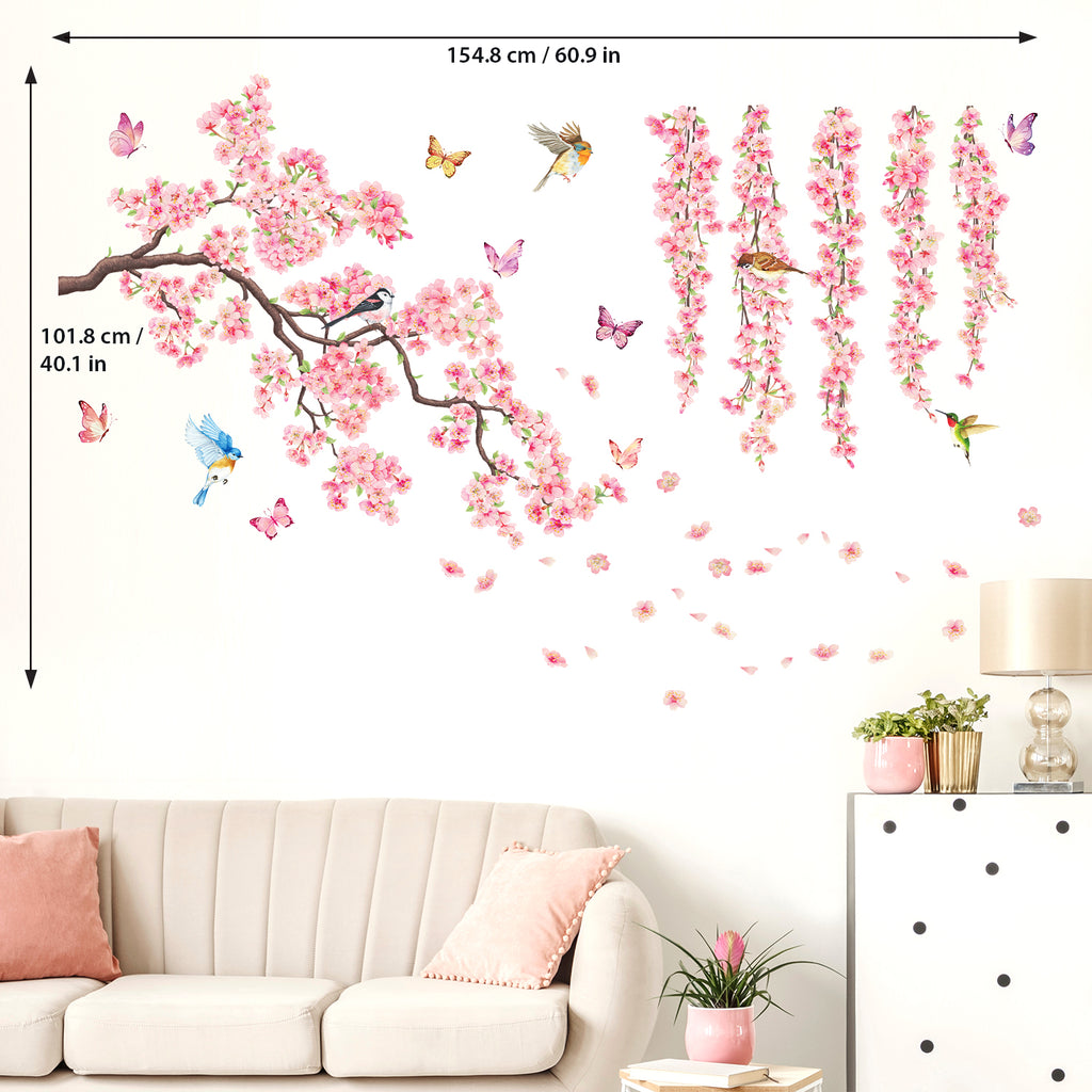 Cherry Blossom Branches, Birds and Butterflies Wall Stickers