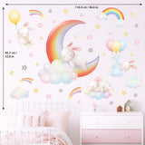 Rainbow Moon, Clouds and Rabbits Wall Stickers