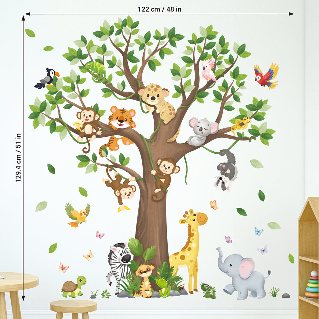 Large Tree Jungle Animals Wall Stickers