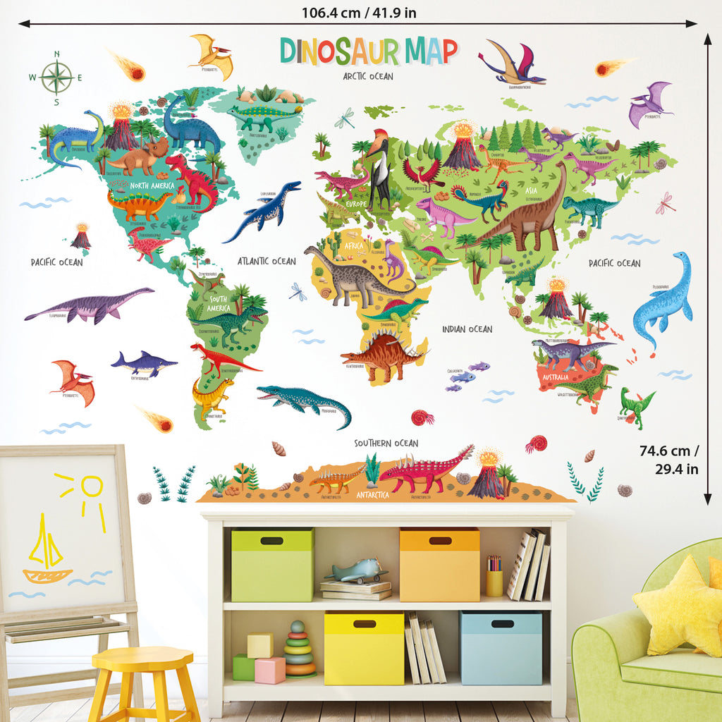 Dinosaur World Map Wall Stickers