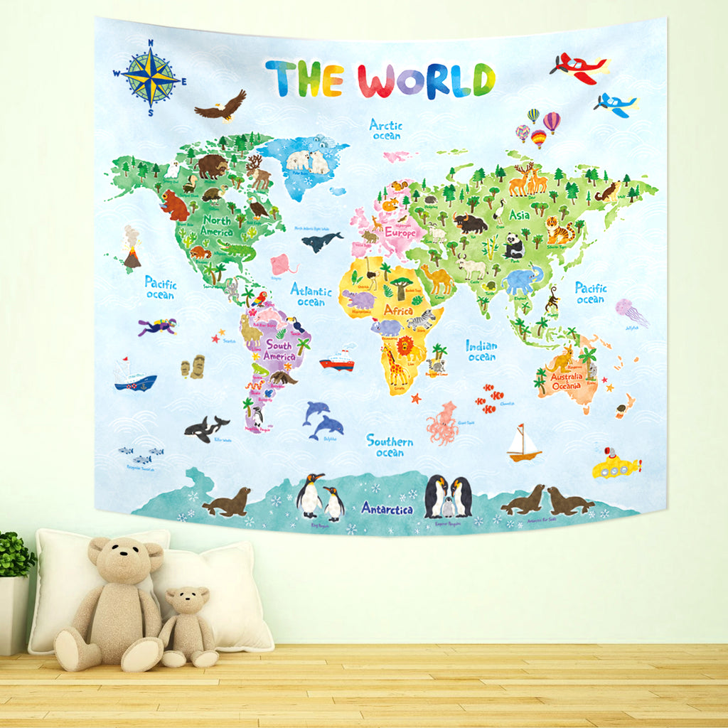 Animal World Map Tapestry