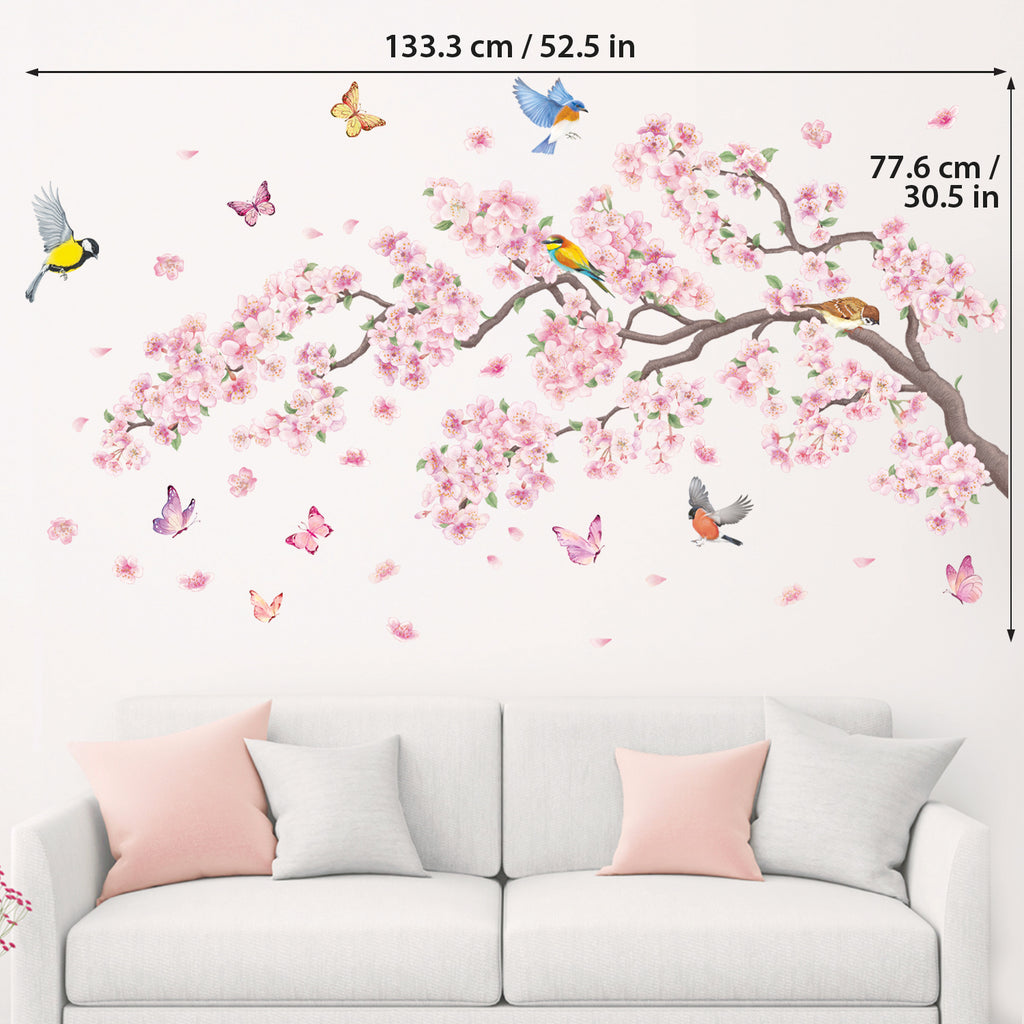 Pink flowers and Bird Wall Stickers