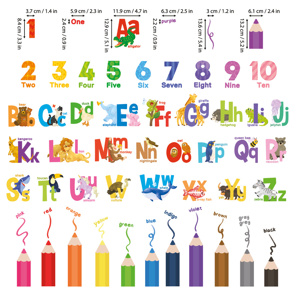 Alphabet, Numbers and Colouring Pencils Wall Stickers