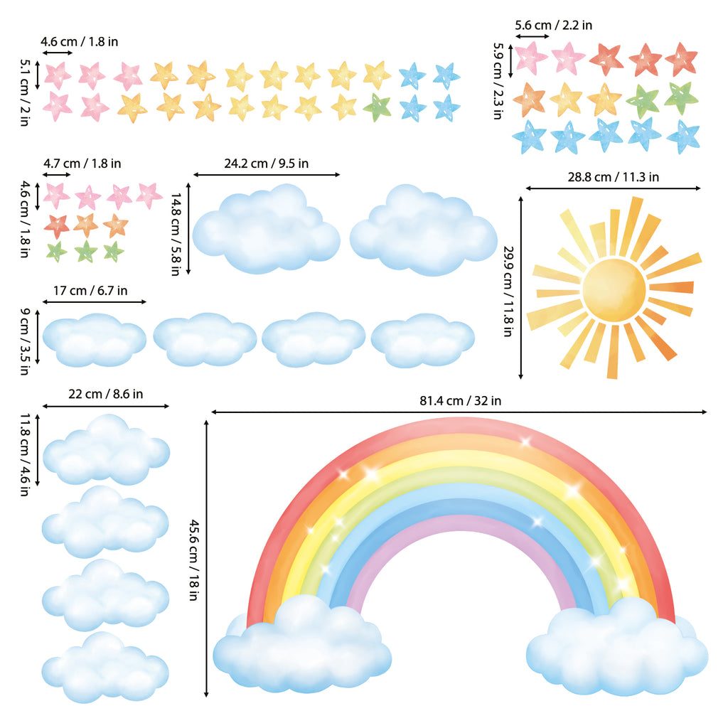 Rainbow, Sun, Clouds and Stars Wall Stickers