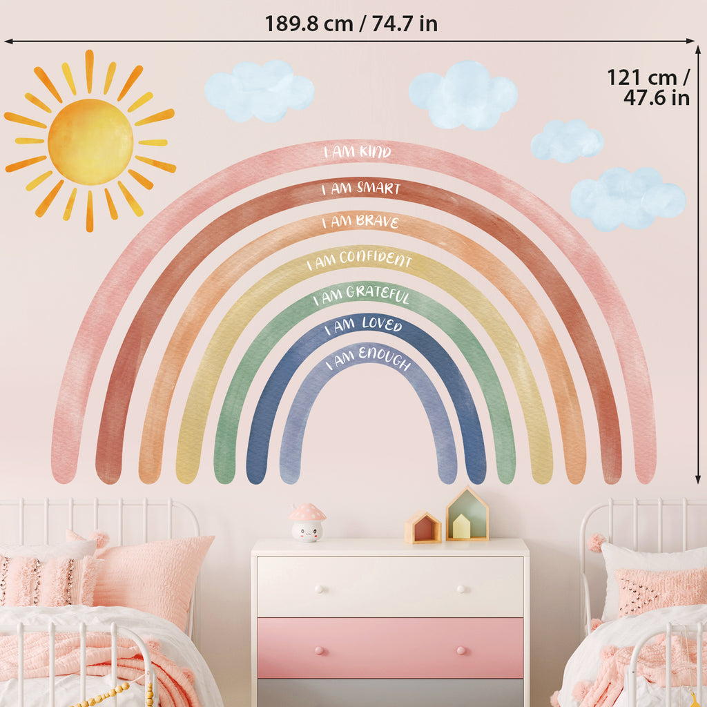 DECOWALL XLarge Watercolor Rainbows and Quotes Wall Stickers