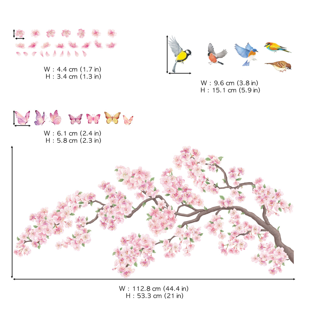 Pink flowers and Bird Wall Stickers