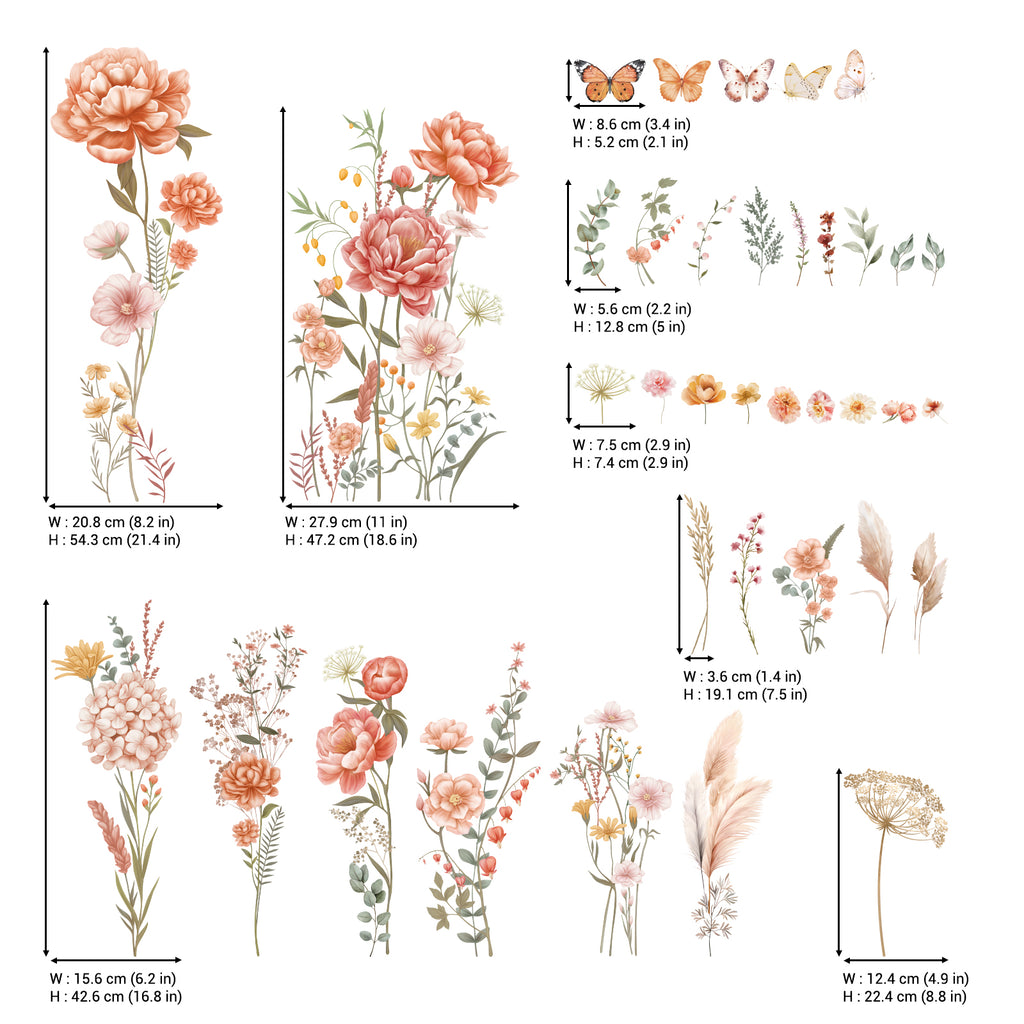 Boho Large Flowers Wall Stickers