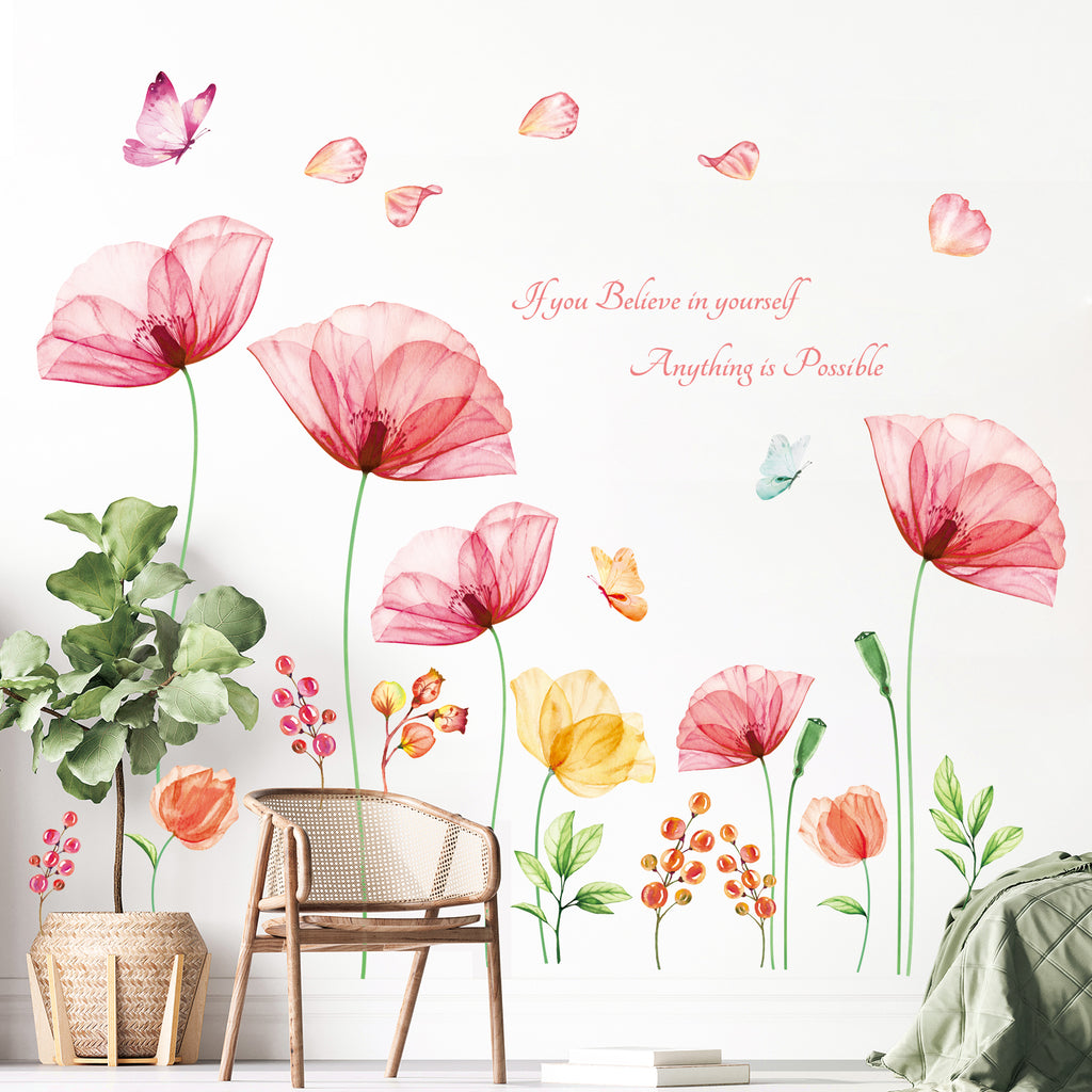 Light Pink X-ray Flowers Wall Stickers