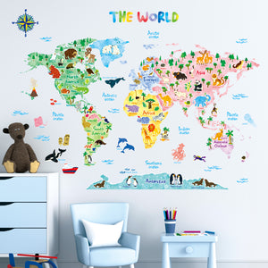 Animal World Map Wall Stickers (Large)