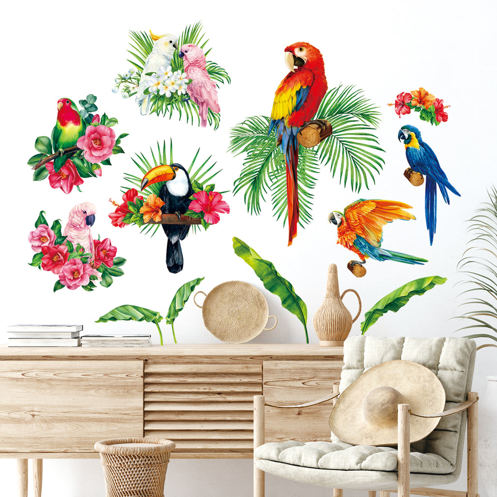 Tropical Plants and Parrots Wall Stickers