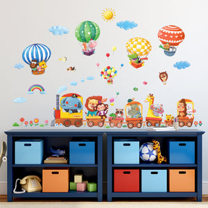 Animal Train & Hot Air Balloons Nursery Wall Stickers