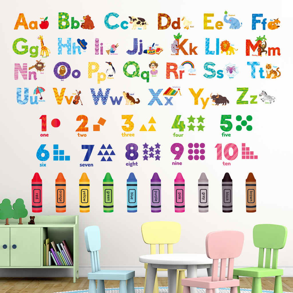 Animal Alphabet Numbers Colour Wall Stickers