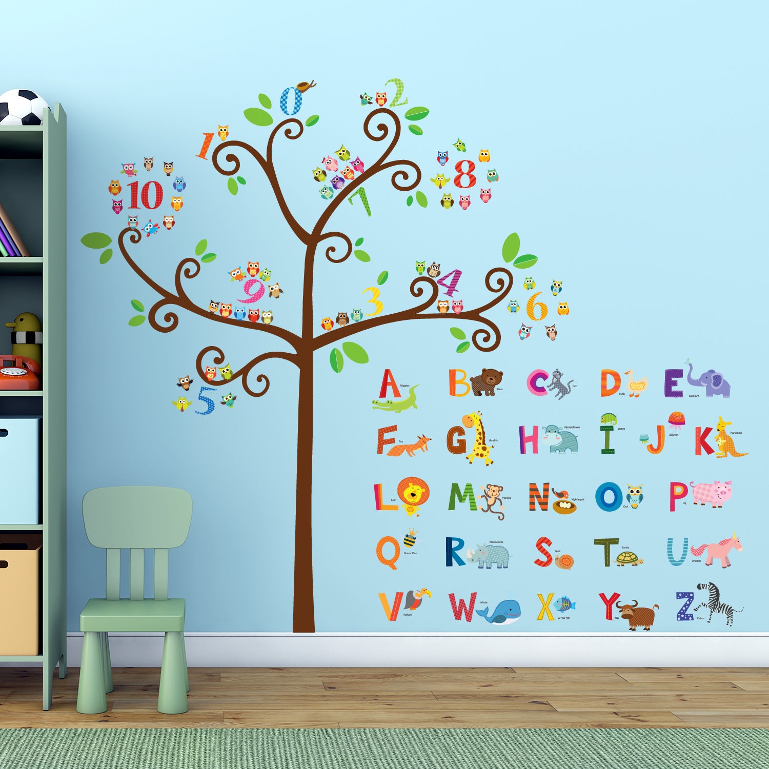 3 Animal Letters and Numbers Tree Wall Stickers ABC Letters and