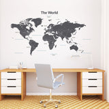 Modern Grey World Map Wall Stickers (Xlarge)