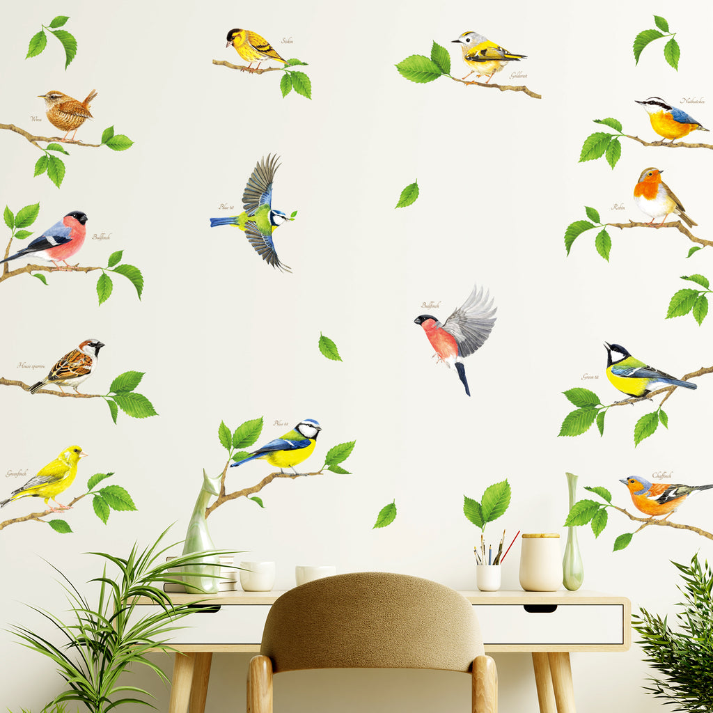 Garden Birds on Short Branches Wall Stickers