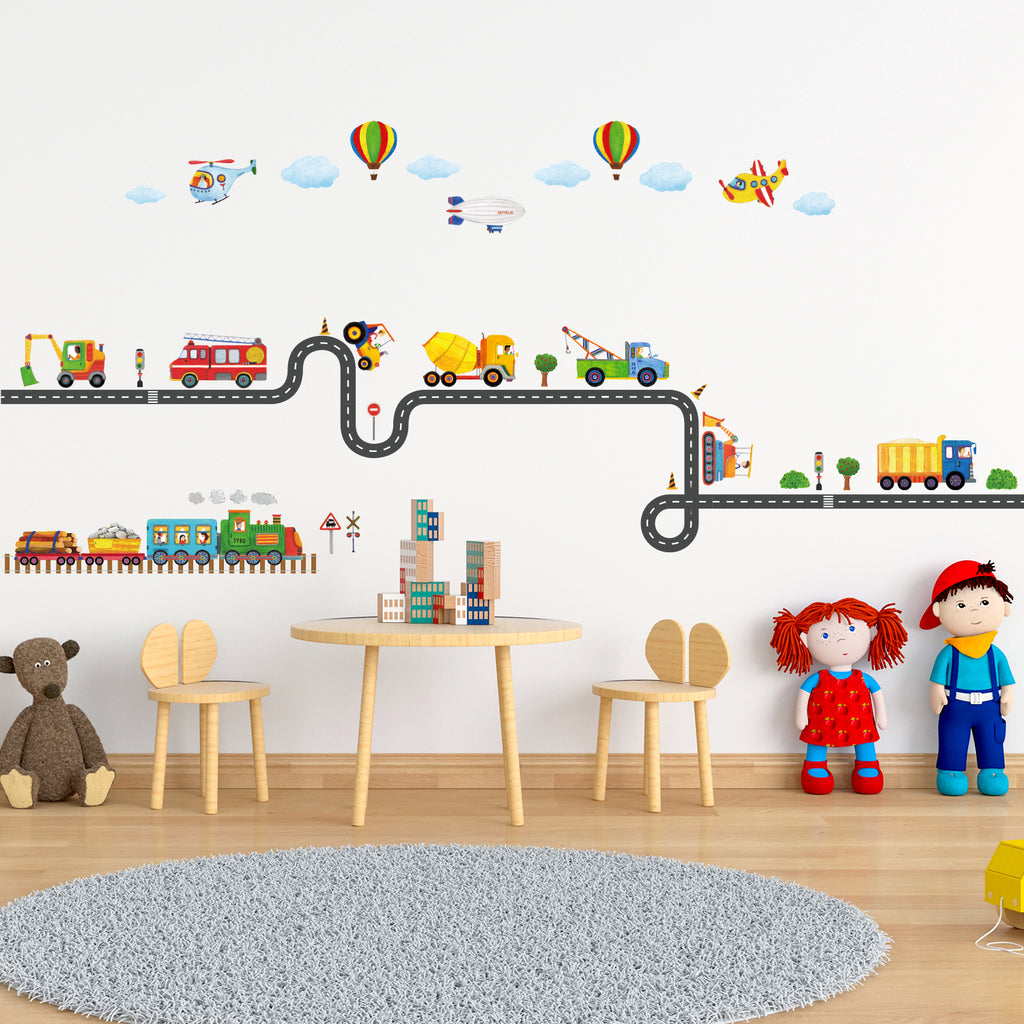 Construction Transportation on the Road Wall Stickers