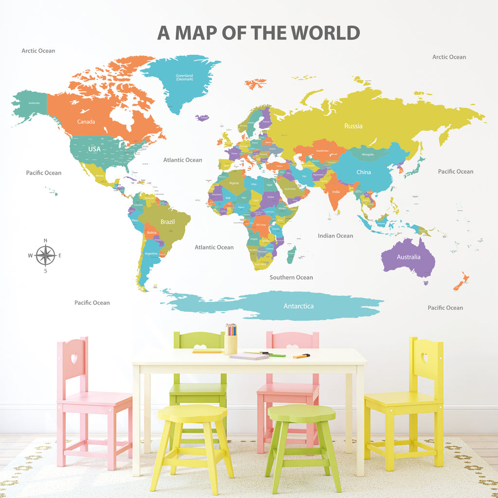 Colourful World Map Wall Stickers