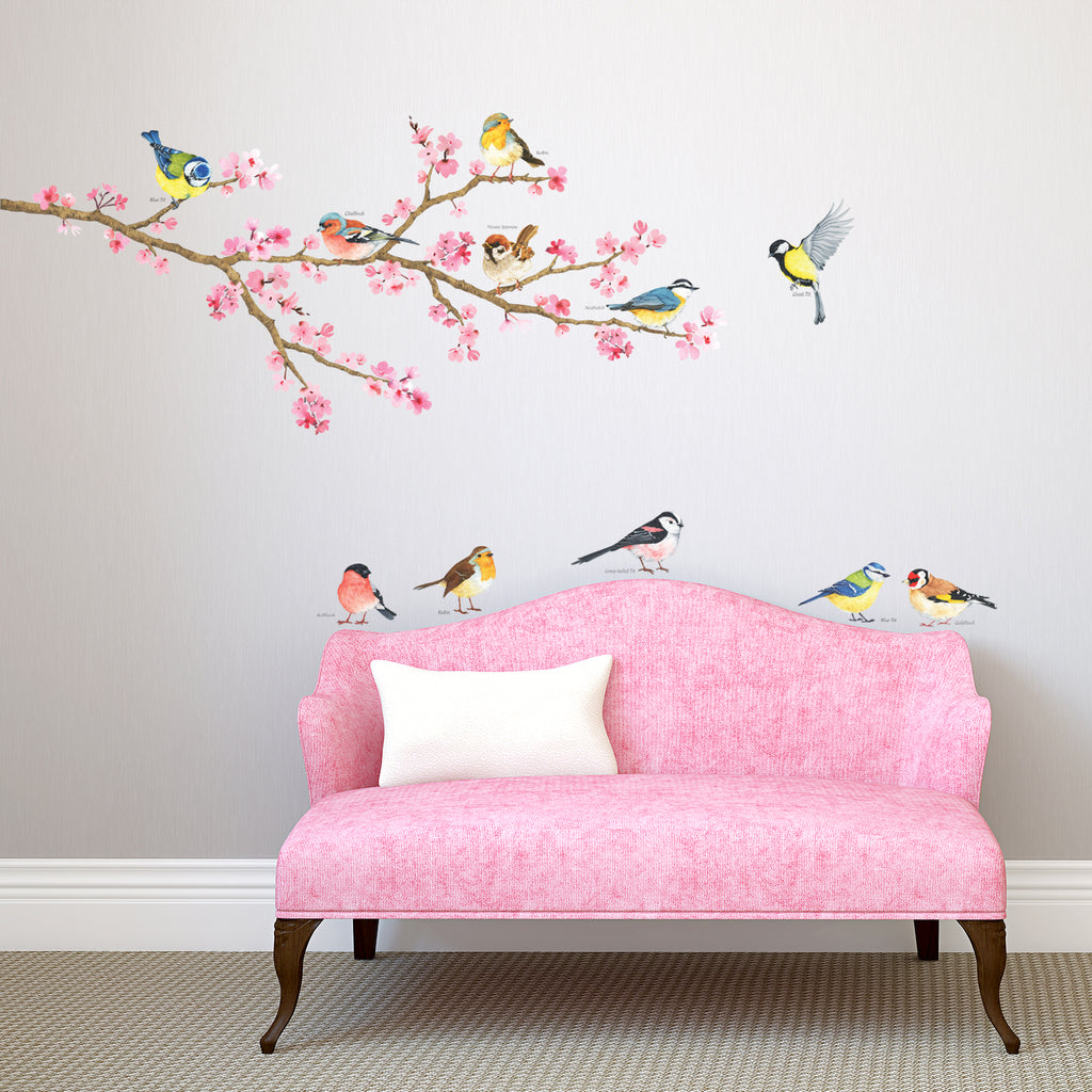 Cherry Blossom & Garden Birds Wall Stickers