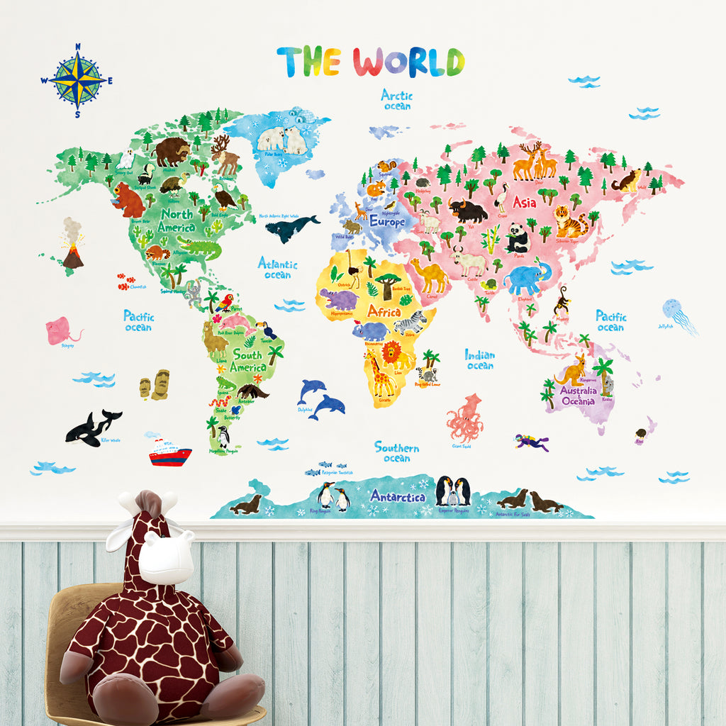 Animal World Map Wall Stickers (Large)