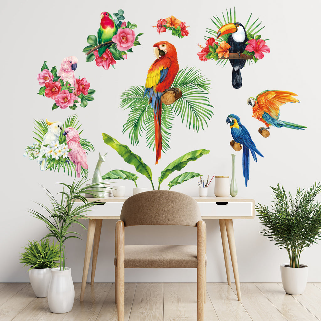 Tropical Plants and Parrots Wall Stickers