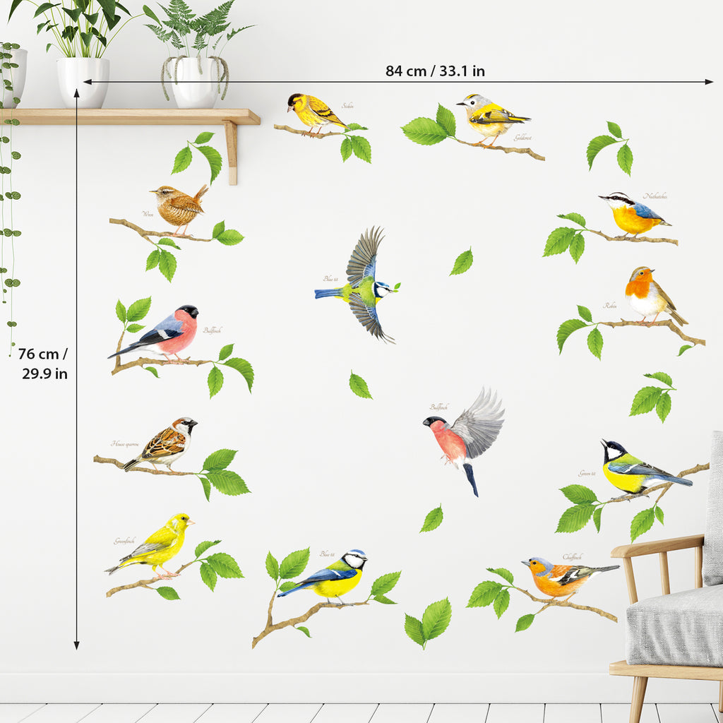 Garden Birds on Short Branches Wall Stickers