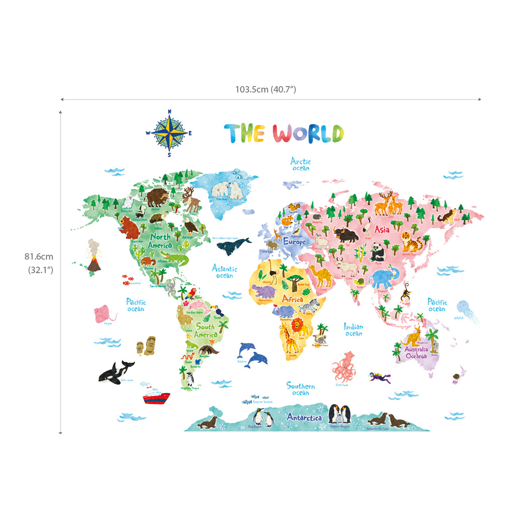Animal World Map Wall Stickers (Large)